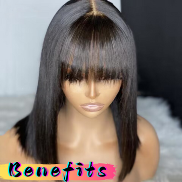 【Julia】TK56 : Glueless Human Hair Wig With Bang 4X4 Lace Closure Wig With Bang